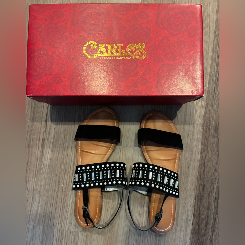 Carlos by Carlos Santana Beaded Women's Sandals with Black Straps - Picture 2 of 4